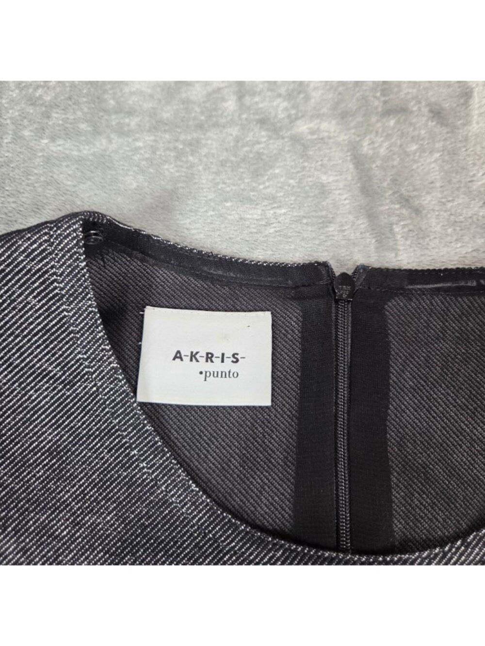 Akris Punto Dress 12 Black Denim & Faux Leather Trim Waist Pleated Career Party - Picture 3 of 12